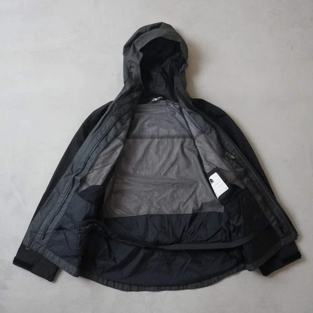 The North Face Boys Large 12 Hooded Windbreaker Jacket Black Grey Full Zip Mesh